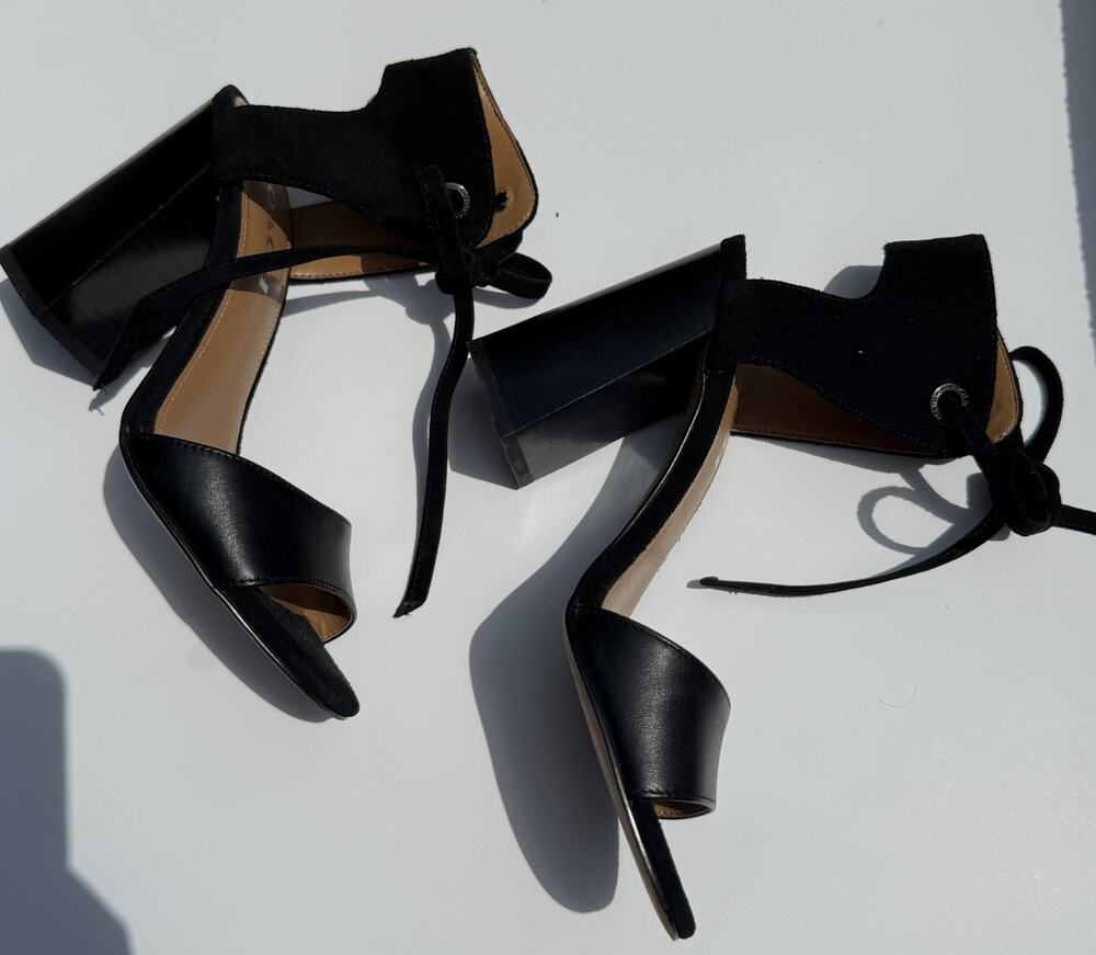 6.5 COACH black SUEDE LEATHER Ankle Tie WOMENS PLATFORM HEELS SHOES